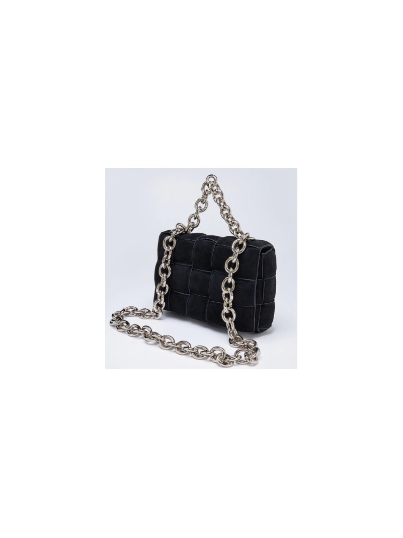 Accueil Accessoires pour femme sac à main tressé matelassé avec lanières en chaines en daim noir grand format -- HouseOfPeopl...