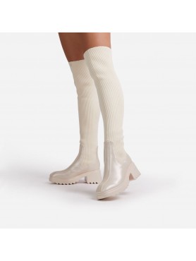 Accueil Chaussures femme bottes cuissardes chaussettes nude beige -- HouseOfPeople.fr
