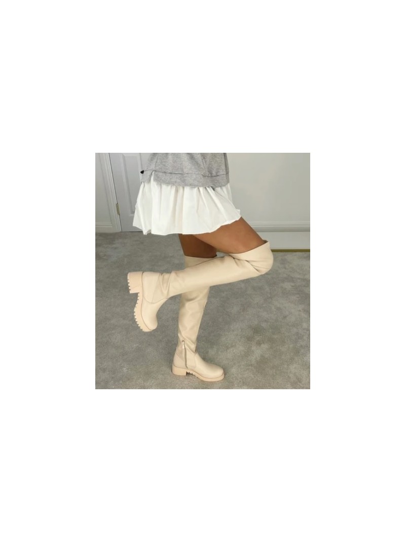 Accueil Chaussures femme bottes hautes cuissardes faux cuir vegan beige -- HouseOfPeople.fr