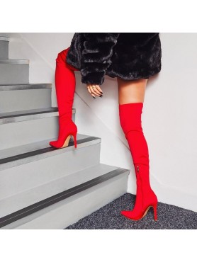 Chaussures femme cuissardes rouge lycra taille 38 destockage