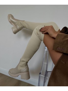 Chaussures femme bottes cuissardes chaussettes nude beige destockage taille 40