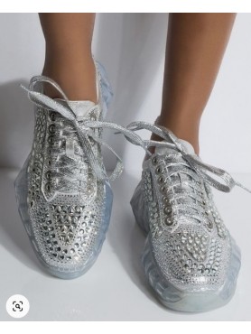 Chaussures pour femmes Diamond baskets argent et strass destockage taille 37 et 38